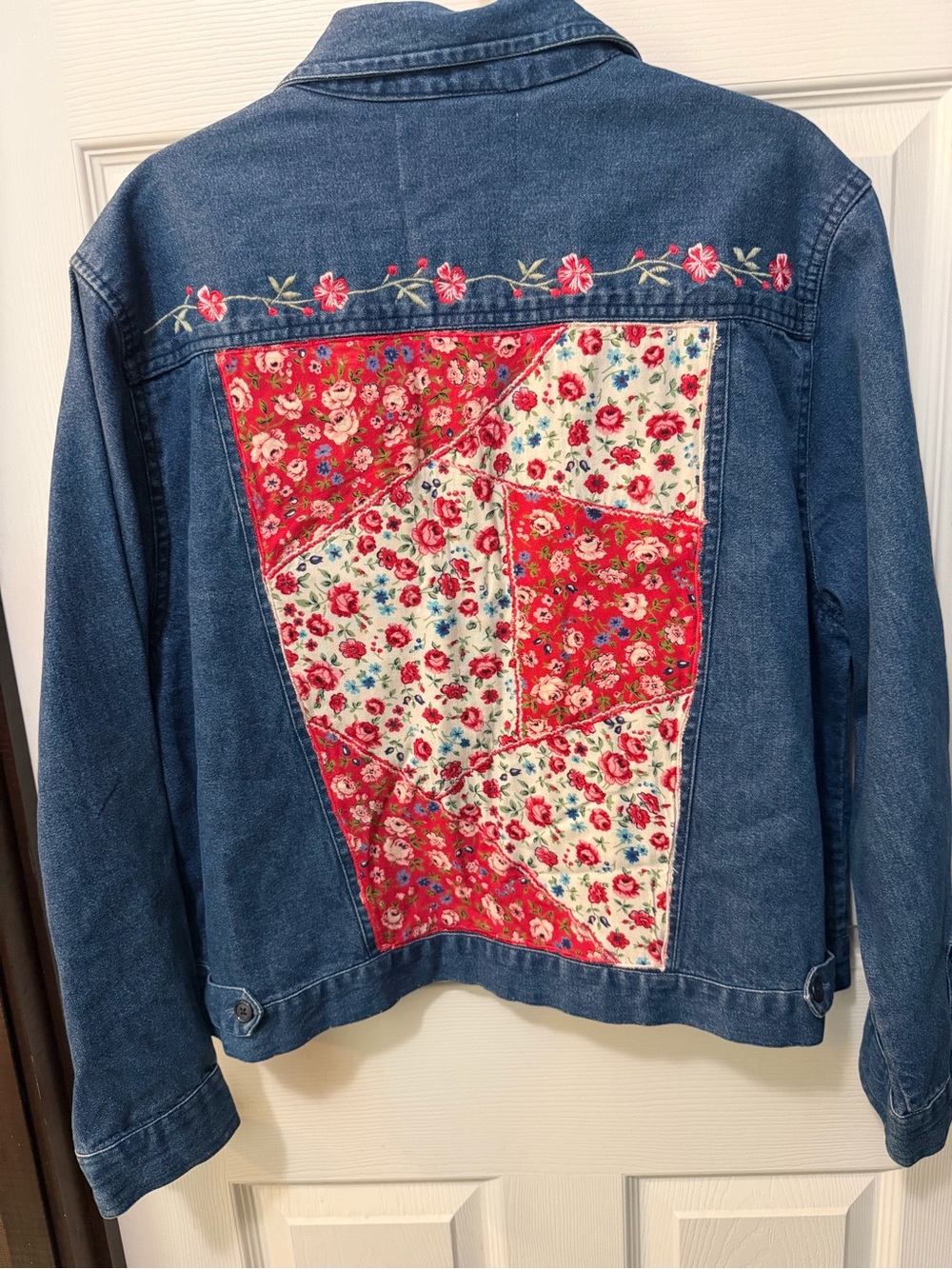 Vintage Tantrums Floral Patchwork Embroidery Denim Cottagecore Jacket Sz L - Picture 8 of 12